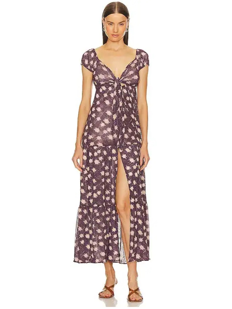 Maaji Limited Edition, Dylan Maxi Dress Micro Mesh Mauve Blush Print Revolve M